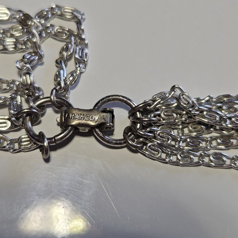 Vintage Sarah Coventry Multi Strand S-Link Silver Tone Necklace 15.5" 1960s - Picture 8 of 14